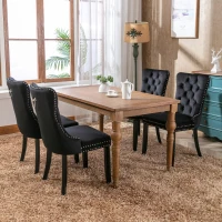 Set of 2 Velvet Dining Chairs with Button Tufted Backrest, Solid Rubber Wood Legs, Foot Pads, Wingback Design, 50L x 64W x 96H cm, Black(m-9)