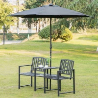 Outsunny 2 Seat Garden Chair Bench Loveseats w/Coffee Table Slatted Design Patio Yard(m-11)
