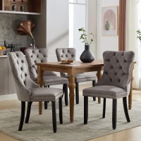 Set of 4 Velvet Dining Chairs with Button Tufted Backrest, Foot Pads, Solid Rubber Wood Legs, Wingback Design, 50L x 64W x 96H cm, Grey(m-6)