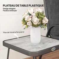 Outsunny Ensemble de jardin 3 pièces 2 chaises empilables et table carrée avec dossier haut revêtement en textilène noir(m-5)