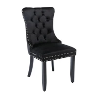 Set of 6 Velvet Dining Chairs with Button Tufted Backrest, Foot Pads, Solid Rubber Wood Legs, Wingback Design, 50L x 64W x 96H cm, Black(m-14)