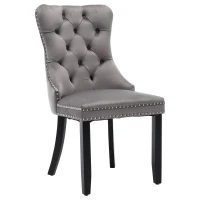 Set of 6 Velvet Dining Chairs with Button Tufted Backrest, Solid Wood Legs, Foot Pads, Wingback Design, 50L x 64W x 96H cm, Grey(m-15)