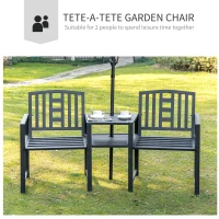 Outsunny 2 Seat Garden Chair Bench Loveseats w/Coffee Table Slatted Design Patio Yard(m-4)