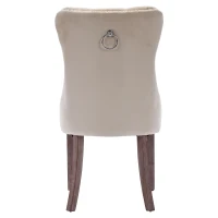 Set of 4 Velvet Upholstered Dining Chairs with Button Tufted Back, Brushed Wood Legs, Foot Pads, Wingback Design, 50L x 64W x 96H cm, Beige(m-16)