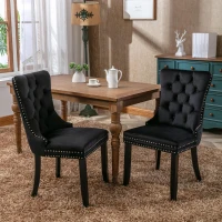 Set of 2 Velvet Dining Chairs with Button Tufted Backrest, Solid Rubber Wood Legs, Foot Pads, Wingback Design, 50L x 64W x 96H cm, Black(m-7)