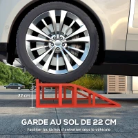 HOMCOM Lot de 2 rampes d'accès pour voiture, rampe de levage voiture en acier, antidérapantes, 83,5 x 30,5 x 27 cm, rouge(m-7)
