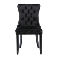 Set of 6 Velvet Dining Chairs with Button Tufted Backrest, Foot Pads, Solid Rubber Wood Legs, Wingback Design, 50L x 64W x 96H cm, Black(m-15)