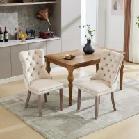 Set of 6 Velvet Upholstered Dining Chairs with Button Tufted Back, Brushed Wood Legs, Foot Pads, Wingback Design, 50L x 64W x 96H cm, Beige(m-6)