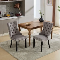 Set of 6 Velvet Dining Chairs with Button Tufted Backrest, Solid Wood Legs, Foot Pads, Wingback Design, 50L x 64W x 96H cm, Grey(m-9)