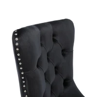 Set of 4 Velvet Upholstered Dining Chairs with Button Tufted Backrest, Solid Wood Legs, Foot Pads, Wingback Design, 50L x 64W x 96H cm, Black(m-8)