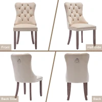 Set of 4 Velvet Upholstered Dining Chairs with Button Tufted Back, Brushed Wood Legs, Foot Pads, Wingback Design, 50L x 64W x 96H cm, Beige(m-5)