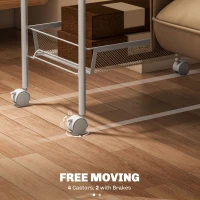 HOMCOM Five-Steel Mesh Basket Storage Trolley, with Wheels - White(m-6)