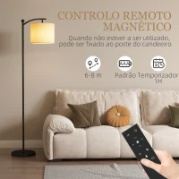 HOMCOM Candeeiro de Pé com Temperatura de Cor de Ajuste Contínuo 11 Níveis Comando à Distância Temporizador de 60 Minutos 54,3x30,6x159,6 cm Preto(m-6)