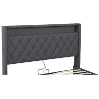 5ft Upholstered King Bed with Hydraulic Storage, LED Lighting, Charging Station, Button-Tufted Headboard, 219.5L x 165.5W x 120.5H cm, Grey(m-7)