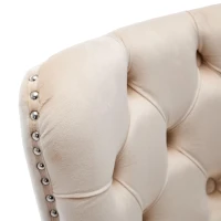 Set of 2 Velvet Upholstered Dining Chairs with Button Tufted Back, Brushed Wood Legs, Knocker Ring, Foot Pads, 50L x 64W x 96H cm, Beige(m-8)