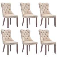 Set of 6 Velvet Upholstered Dining Chairs with Button Tufted Back, Brushed Wood Legs, Foot Pads, Wingback Design, 50L x 64W x 96H cm, Beige(m-2)