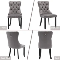 Set of 6 Velvet Dining Chairs with Button Tufted Backrest, Solid Wood Legs, Foot Pads, Wingback Design, 50L x 64W x 96H cm, Grey(m-5)