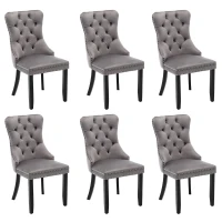 Set of 6 Velvet Dining Chairs with Button Tufted Backrest, Solid Wood Legs, Foot Pads, Wingback Design, 50L x 64W x 96H cm, Grey(m-2)