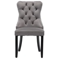 Set of 6 Velvet Dining Chairs with Button Tufted Backrest, Solid Wood Legs, Foot Pads, Wingback Design, 50L x 64W x 96H cm, Grey(m-14)