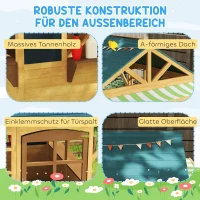 AIYAPLAY Kinder speelhuis van dennenhout, Opvouwbare Speelhut met Vensters, Deur, voor Kinderen van 3-8 Jaar, Bruin+Blauw(m-7)