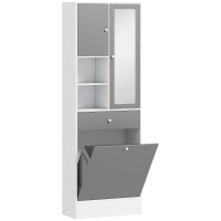 HOMCOM Armario de Baño con Cesto Ropa Sucia Espejo Cajón Compartimentos y Estantes Ajustables 62x28,3x181 cm Blanco y Gris
