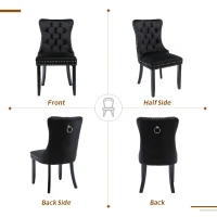 Set of 2 Velvet Dining Chairs with Button Tufted Backrest, Solid Rubber Wood Legs, Foot Pads, Wingback Design, 50L x 64W x 96H cm, Black(m-5)