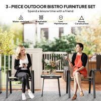 Outsunny 3 Pieces Outdoor Bistro Set, Patio Stackable Armchairs with Breathable Mesh Fabric and SPC Board Coffee Table, Brown(m-4)