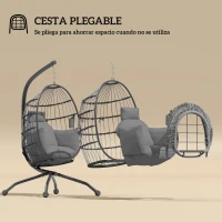 Outsunny Silla Colgante con Soporte Cesta Plegable Cojín y Reposacabezas para Interior y Exterior Carga 120 kg Gris(m-5)