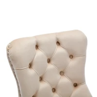 Set of 4 Velvet Upholstered Dining Chairs with Button Tufted Back, Brushed Wood Legs, Foot Pads, Wingback Design, 50L x 64W x 96H cm, Beige(m-9)