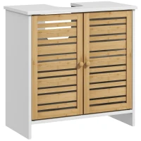 HOMCOM Meuble sous vasque de salle de bain 2 portes étagère réglable armoire de rangement pour lavabo 60x30x60 cm bambou blanc(m-12)