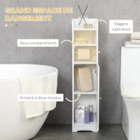 kleankin Meuble bas de salle de bain 1 étagère supérieure ouverte 2 compartiments et 1 placard 23 x 18 x 100 cm blanc(m-4)