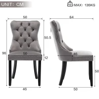 Set of 4 Velvet Dining Chairs with Button Tufted Backrest, Foot Pads, Solid Rubber Wood Legs, Wingback Design, 50L x 64W x 96H cm, Grey(m-3)