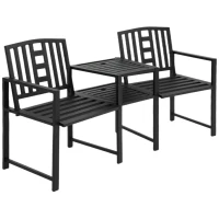 Outsunny 2 Seat Garden Chair Bench Loveseats w/Coffee Table Slatted Design Patio Yard(m-1)