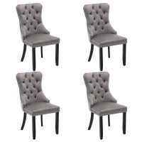 Set of 4 Velvet Dining Chairs with Button Tufted Backrest, Foot Pads, Solid Rubber Wood Legs, Wingback Design, 50L x 64W x 96H cm, Grey(m-2)