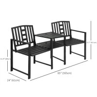 Outsunny 2 Seat Garden Chair Bench Loveseats w/Coffee Table Slatted Design Patio Yard(m-3)
