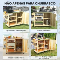 Outsunny Carrinho de Barbecue de Madeira Carrinho de Serviço com Prateleiras Armário Bancada de Aço Inoxidável 134,5x50x91,5 cm Madeira(m-7)