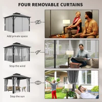 Outsunny 3 x 3(m) Hardtop Gazebo Canopy with UPF30+ Double Polycarbonate Roof, Aluminium Frame Garden Gazebo Permanent Pavilion with Mosquito Netting and Curtains for Patio, Deck, Grey(m-6)