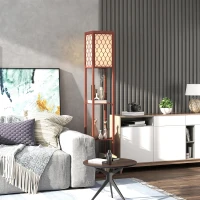 HOMCOM Three-Shelf Standing Lamp - Brown/White(m-9)