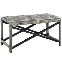 Outsunny Outdoor Coffee Table, Garden PE Rattan Side Table with Plastic Board Under the Full Woven Table Top and X-Shape Frame for Patio, Balcony, Mixed Grey(m-1)