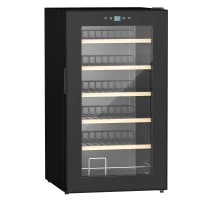 HOMCOM 24 Bottle Wine Fridge, 65 Litre Capacity, 43cm Freestanding Wine Cooler Fridge with Glass Door, LED Light, Digital Touch Screen, Temperature Control, Black(m-1)