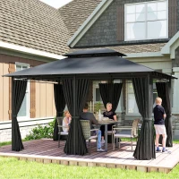 Outsunny 3 x 4m Steel Gazebo, with Curtains - Black(m-7)