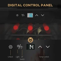 HOMCOM Frigider pentru Vinuri, Frigider de Vin cu Control al Temperaturii, Ecran Tactil Digital și Lumină LED, 18 Sticle, 34.5x45x78 cm, Negru(m-7)