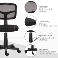 Vinsetto Small Office Chair without Arms, Ergonomic Swivel Mesh Desk Chair with Curved Back and Wheels, Height Adjustable, for Home Vanity Computer Dressing Table Study Bedroom, Holds Up to 120 kg(m-7)