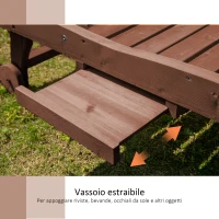 Outsunny Lettino Prendisole in Legno, Lettino Sdraio da Giardino con Ruote e Vassoio Estraibile 182x60x35cm(m-4)