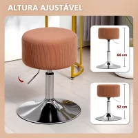 HOMCOM Banco de Bar Banco Alta de Cozinha Ajustável em Altura 52-66 cm Estofado em Veludo Giratória a 360° Marrom(m-4)