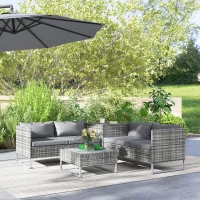 Outsunny Ensemble salon de jardin d'angle 4 places coussins déhoussables table basse coffre rangement acier époxy résine tressée(m-2)