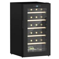 HOMCOM Nevera Vinos 24 Botellas 65L con Luz LED Interior Pantalla Táctil Puerta de Vidrio y 5 Estantes de Metal Negro(m-11)
