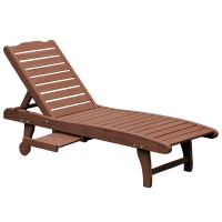Outsunny Lettino Prendisole in Legno, Lettino Sdraio da Giardino con Ruote e Vassoio Estraibile 182x60x35cm