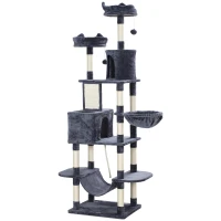 PawHut 206cm Cat Tree, Multi-Level Cat Tower with Scratching Posts and Board, Beds, Condos, Platforms, Toy Balls, Dark Grey(m-1)