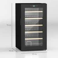 HOMCOM Frigider de Vinuri pentru 24 de Sticle de Sine Statator cu Usa de Sticla Frigider de 65 de litri cu o Singura Zona de Racire a Vinurilor cu Comenzi Digitale cu Ecran Tactil si Lumina LED Negru(m-3)